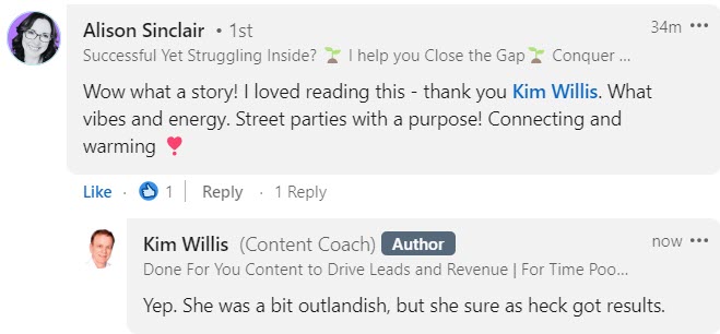 LinkedIn comment from Alison Sinclair
