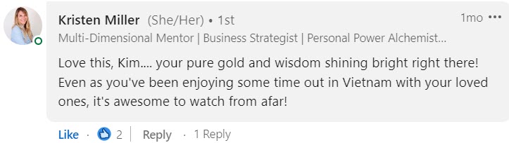 LinkedIn comment from Kristen Miller