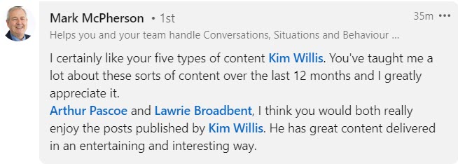 LinkedIn comment from Mark McPherson
