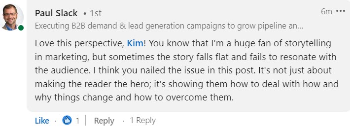 LinkedIn comment from Paul Slack